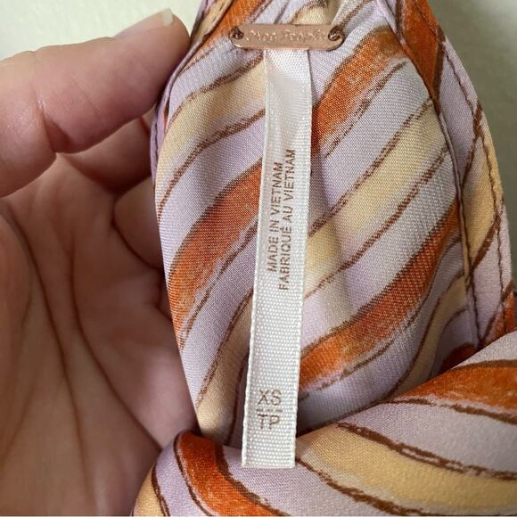 Free People | Stevie Cowl Neck Cami Tank Top Boho Stripe Silky Red Orange XS - Picture 7 of 8